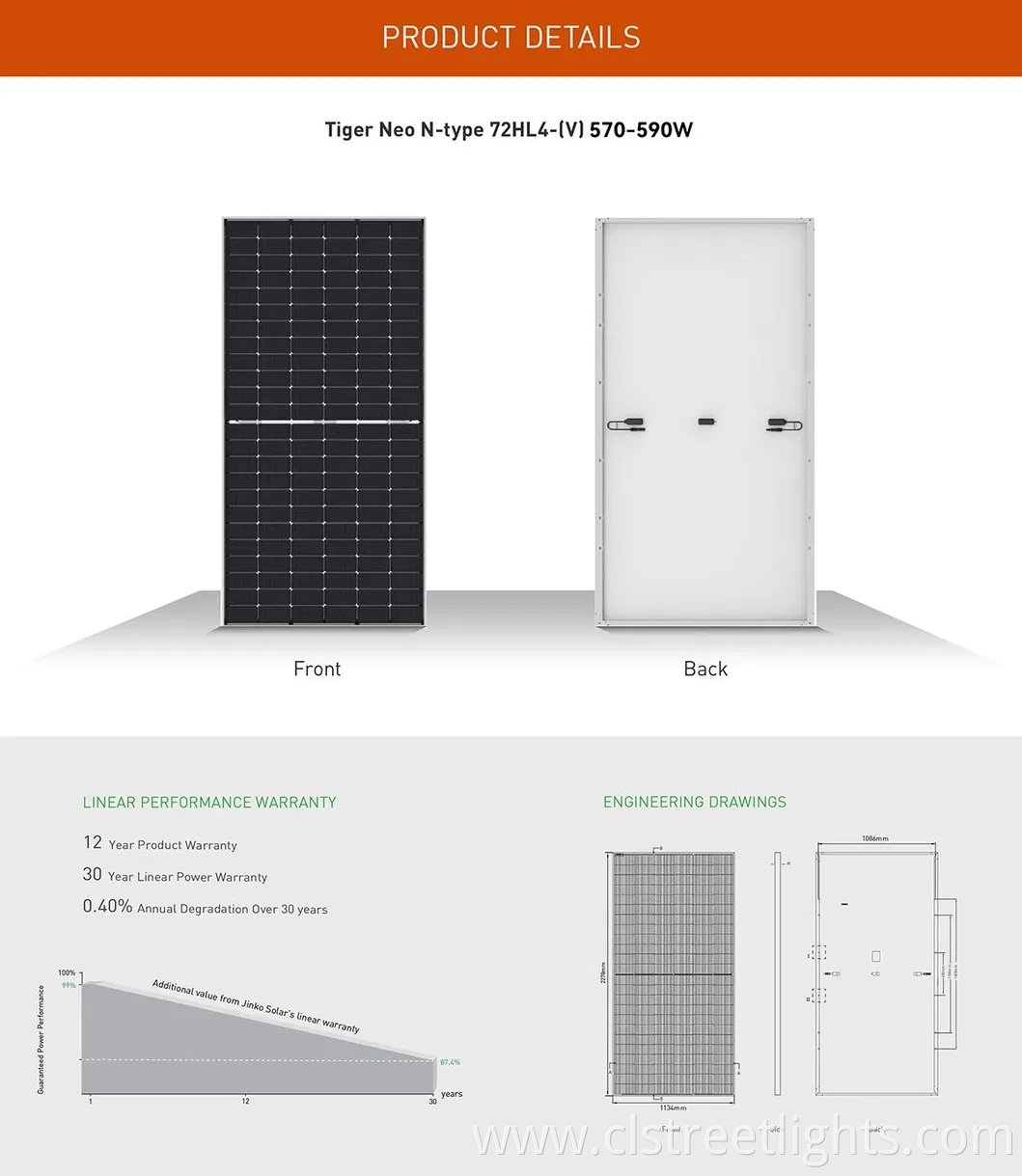 Jinko Solar Panel N Type 580W 580 Watts 585W Jkm580n-72hl4-V PV Module with English label and Long Cable